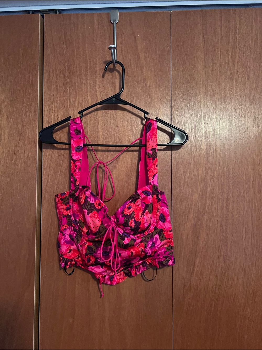 For Love & Lemons Hot Pink Floral Tie-Back Bustier Top